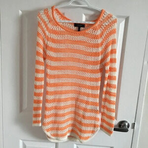 Jessica Simpson orange and white striped fishnet  knit sweater Sz M